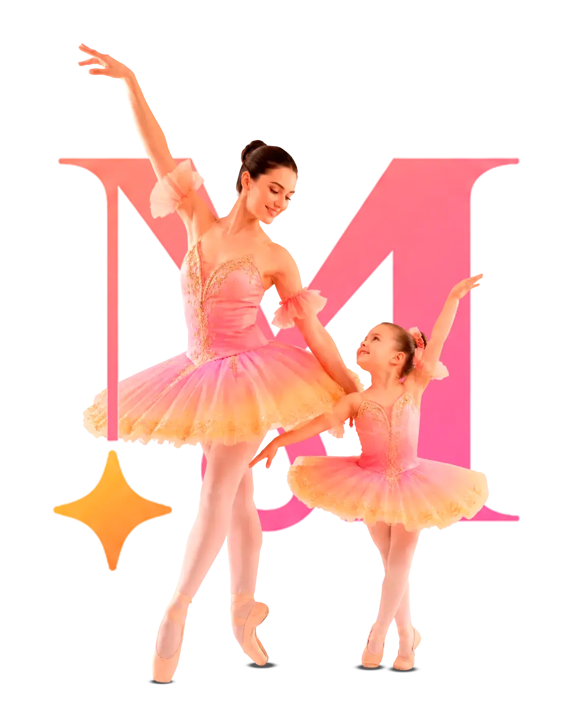 Bailarina adulta e menina bailarina da Mavie Escola de Dança